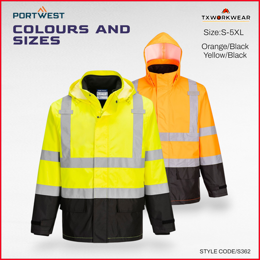 Portwest S362 Contemporary 3-in-1Contrast Traffic Rain Jacket With Storm Flap