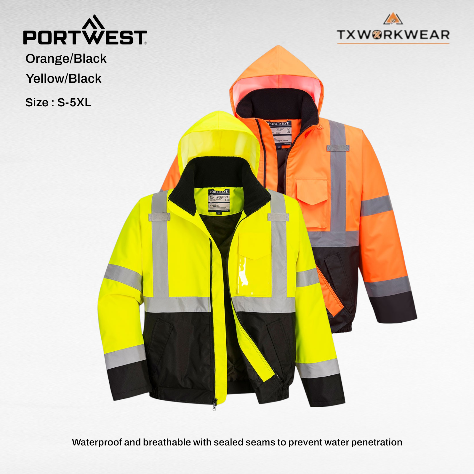 Portwest US363 Men's Hi-Vis Contrast Winter Bomber Coat - Long