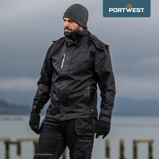 Portwest S555 Outcoach Waterproof Breathable Protective Jacket Black in S,M,L,XL,2XL,3XL,4XL,5XL,6XL