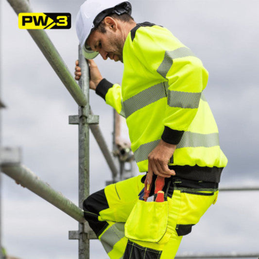 Portwest PW379 PW3 Hi-Vis Sweatshirt – Reflective Safety Crew Neck Workwear