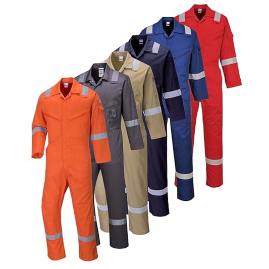 Portwest C814 Iona Lightweight Reflective Cotton Coverall with Pockets - Safety Boiler Suit Workwear Overalls In S,M,L,XL,2XL,3XL,4XL,5XL,6XL