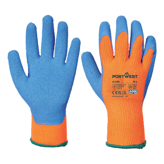 Winter A145 - Cold 7 Latex Crinkle,protection Glove A2 Orange/Blue-M,L,XL,2XL-PORTWEST
