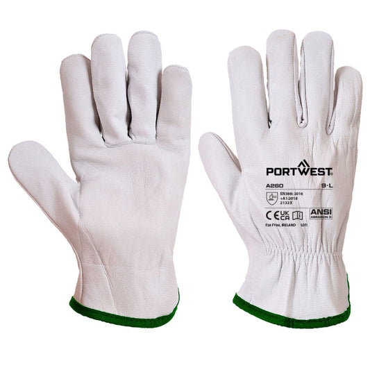 Premium A260 Full-Grain Goatskin Leather Driver Gloves – ANSI Level 3 Durable Work Gloves with Secure Elastic Fit | Breathable All-Day Comfort