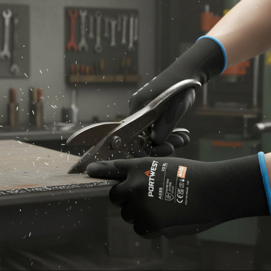 A355 -Best Quality Cut Resistant Grip 15 Nitrile Foam Touchscreen Glove (Pk12) Black-XS,S,M,L,XL