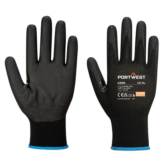 A355 -Best Quality Cut Resistant Grip 15 Nitrile Foam Touchscreen Glove (Pk12) Black-XS,S,M,L,XL