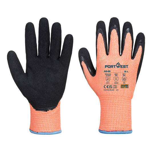 Portwest A646 Vis-Tex Winter HR Cut Nitrile Glove Orange/Black