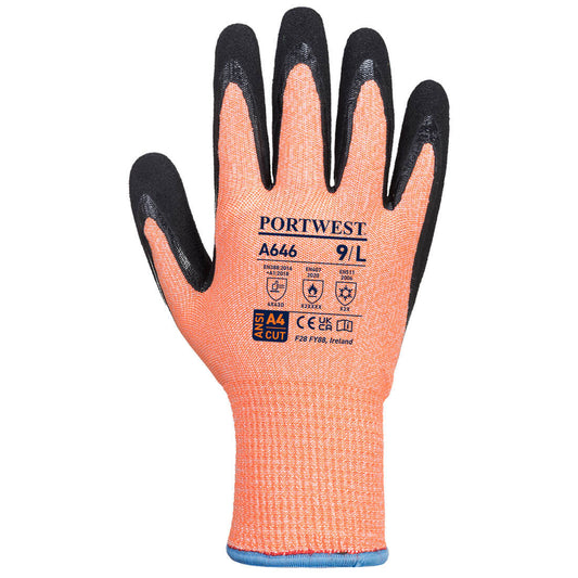 Portwest A646 Vis-Tex Winter HR Cut Nitrile Glove Orange/Black