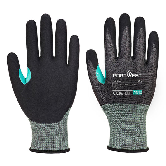 Portwest-Best Quality A661 CS VHR18 high level of cut resistance Nitrile Foam Cut Gloves-Black IN XS,S,M,L,XL,2XL