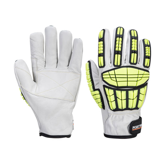 Portwest A745 Anti Impact Safety Work Gloves - Premium Leather Cut Resistant and Impact Reducing Protective Work Gloves Grey