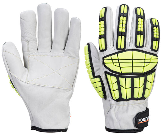 Portwest A745 Anti Impact Safety Work Gloves - Premium Leather Cut Resistant and Impact Reducing Protective Work Gloves Grey