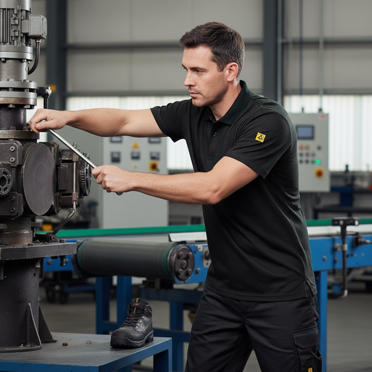 Portwest AS21 Anti-Static ESD Polo Shirt - Stripe Pattern, Short Sleeve, Medium Length, CE Certified, 96% Cotton 4% Carbon Fiber, Summer Workwear - Menswear