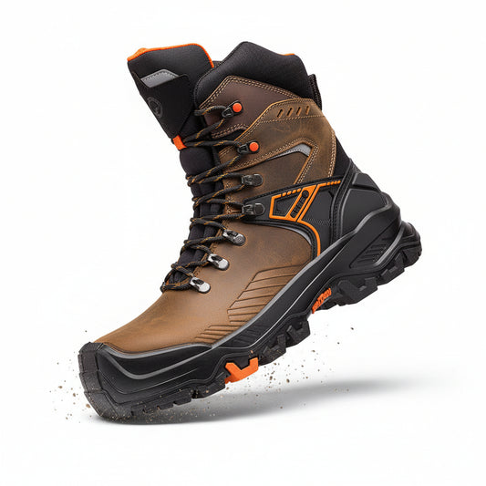 Base Protection B1610C T-Wall Top EH 8" Safety Boot – Steel Toe Electric Hazard Work Boots (Brown/Orange)