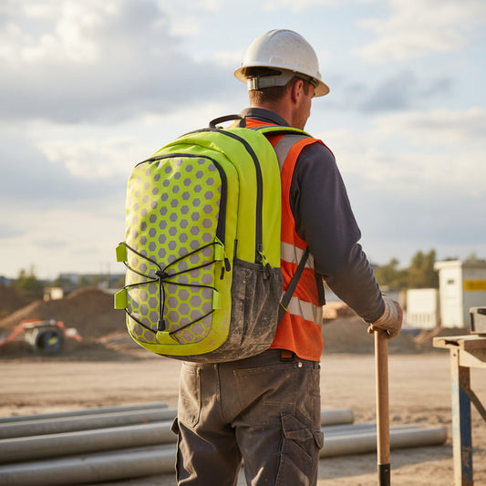 PW3 Hi-Vis Backpack Yellow - B955: Durable 15" Laptop Sleeve, Water-Resistant, Multi-Pocket Design for Job Site Safety & Comfort