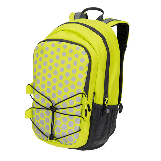PW3 Hi-Vis Backpack Yellow - B955: Durable 15" Laptop Sleeve, Water-Resistant, Multi-Pocket Design for Job Site Safety & Comfort