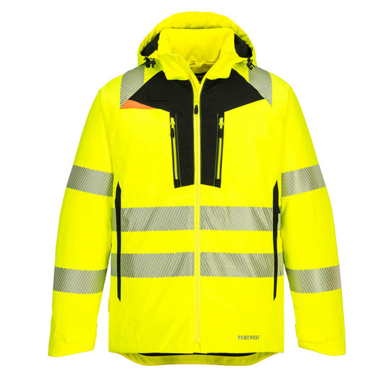 Portwest DX461 Men's DX4 Waterproof Hi Vis Winter Jacket Safety Workwear Hooded with Pocket S,M,L,XL,2XL,3XL,4XL,5XL,6XL