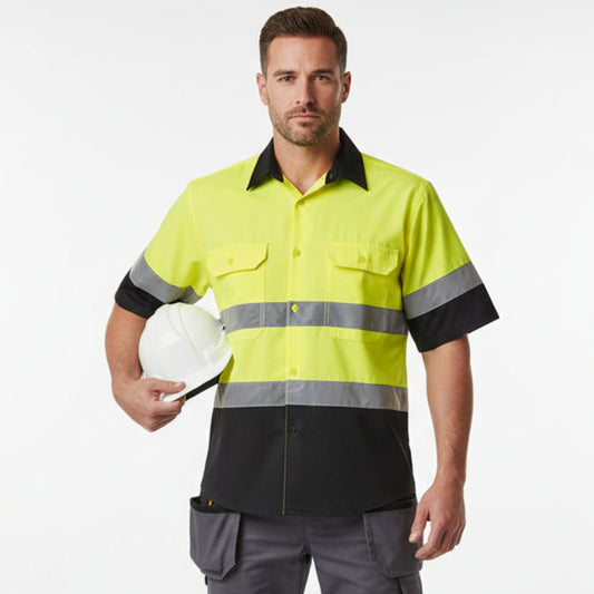 Portwest E067 Hi-Vis Contrast Shirt S/S – Reflective ANSI Safety Work Shirt (Yellow/Black)