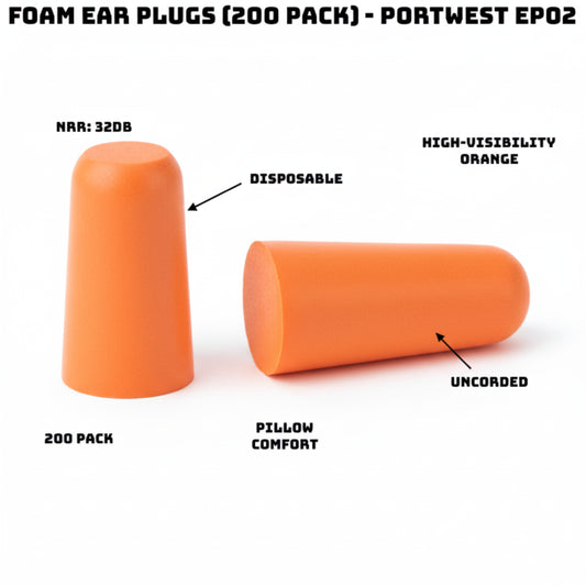 Portwest EP02 PU Foam Ear Plugs – Disposable Hearing Protection with High Noise Reduction (200 Pairs, Orange)