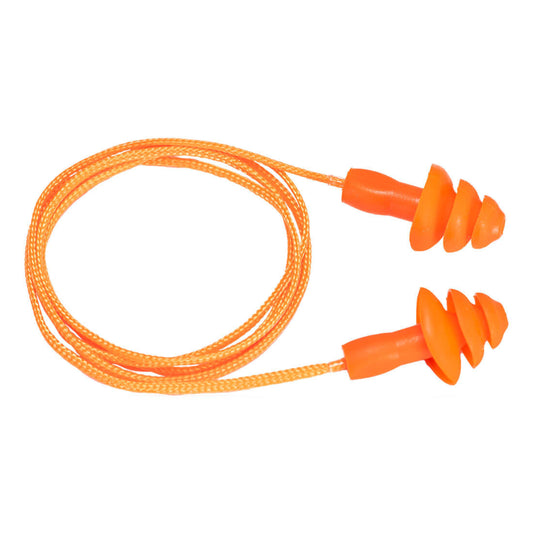 Portwest EP04 Reusable Corded TPR Ear Plugs – Triple Flange Comfortable Hearing Protection (50 Pairs, Orange)