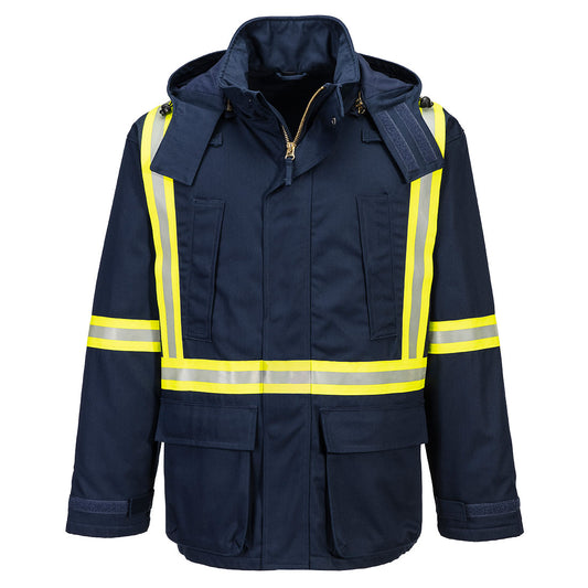 FR610 -Best Quality 5 Pocket Bizflame Work Insulated FR Parka Gray-Portwest Brand S,M,L,XL,2XL,3XL,4XL,5XL