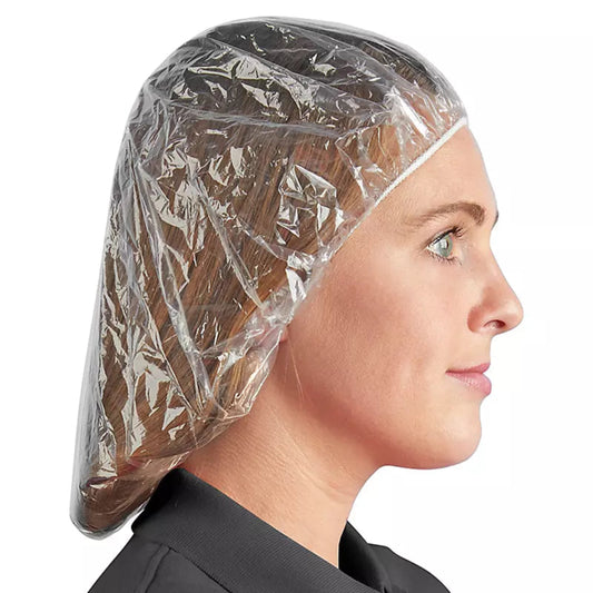 S-23357 Disposable Polyethylene Waterproof Caps – Lightweight Splash Protection | Latex-Free Shower Caps for Spa, Salon & Cleaning Use