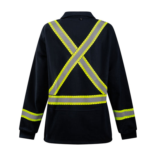 FR IOS324  Striped Fleece Jacket – NFPA 2112 & 70E Certified | Arc Flash Hi-Vis Full Zip Navy Work Jacket in S,M,L,XL,2XL,3XL,4XL