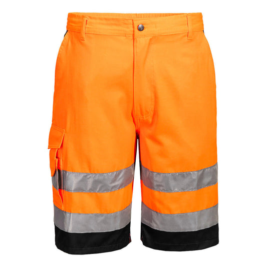 Portwest L043 Lightweight Hi-Vis Shorts – Reflective Safety Work Shorts (Orange/Black)