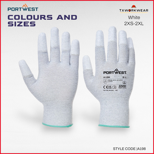 A198 - Antistatic Safety Glove with PU Non Slip Fingertip-Portwest