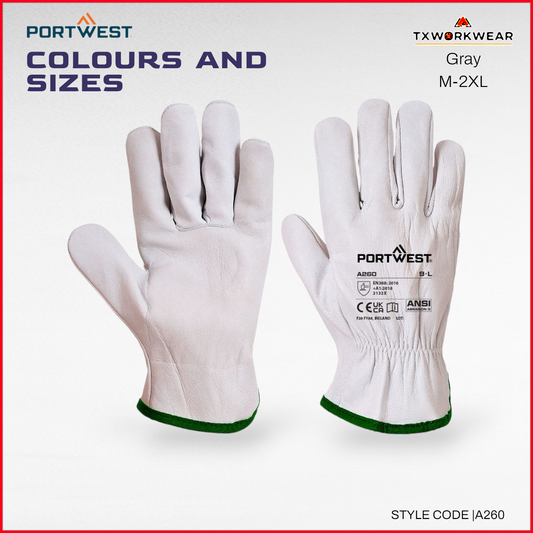 Premium A260 Full-Grain Goatskin Leather Driver Gloves – ANSI Level 3 Durable Work Gloves with Secure Elastic Fit | Breathable All-Day Comfort