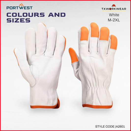 Premium A261 Goatskin Leather Driver Gloves with High-Visibility Orange Tips – ANSI Level 3 Protection | Durable Breathable Work Gloves (12-Pair Pack)