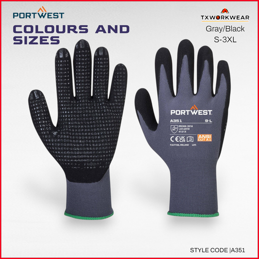 Portwest A351 DermiFlex Plus Handling Glove with PU/Nitrile Foam Palm Grip ANSI