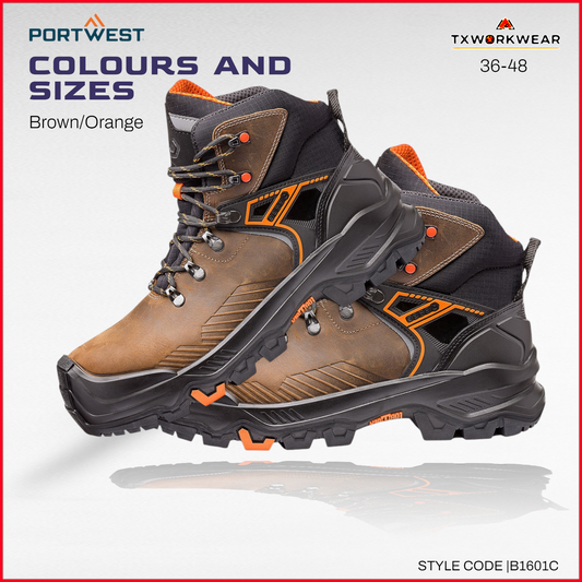 Base Protection B1601C T-Wall EH Safety Boot – Puncture Resistant Steel Toe Work Boots (Brown/Orange)