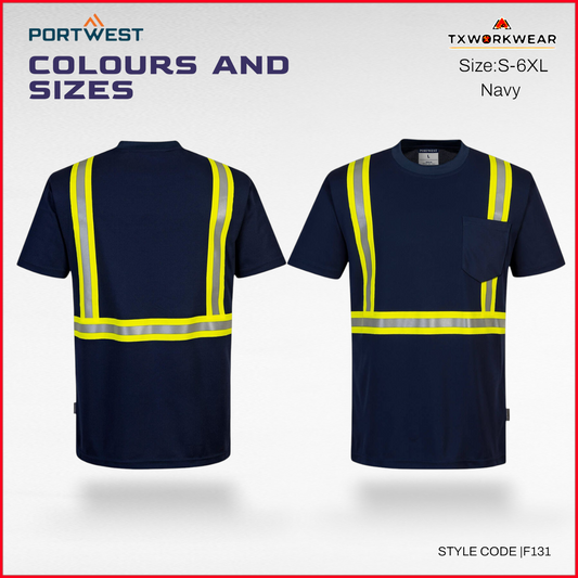 Portwest F131  Iona Xtra Enhanced Pocket T-Shirt S/S Navy
