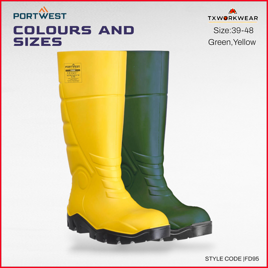 FD95 -Best PU Safety Rain boot S5 CI FO SR YELLOW AND GREEN IN ALL SIZE
