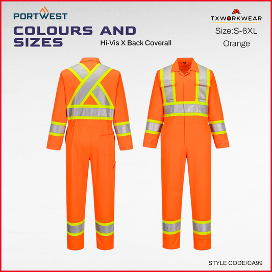 CA999 Hi Vis Reflective Coverall Safety Workwear X Back Industrial Overalls Durable Work Suit