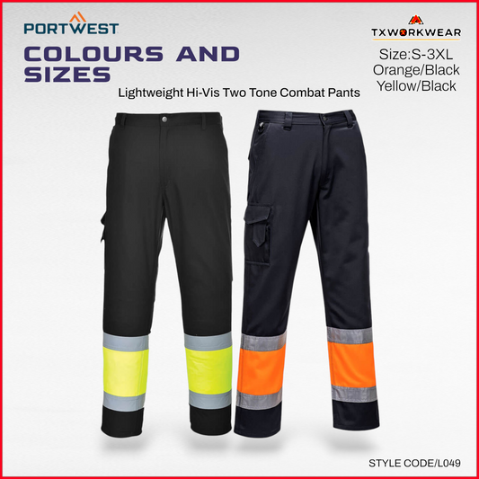 Portwest L049 Lightweight Hi-Vis Two Tone Combat Pants – Reflective Work Trousers