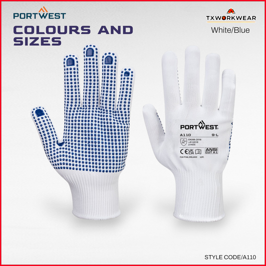 Portwest A110 Polka Dot Glove – PVC Dotted Grip Work Gloves (ANSI A1)