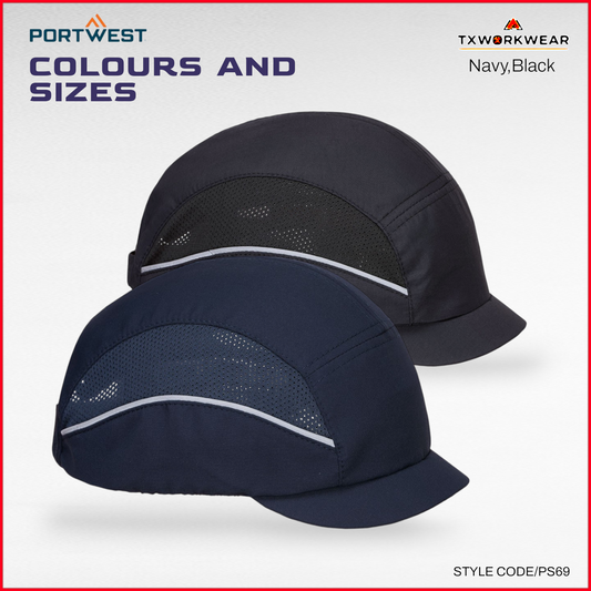 Portwest PS69 AirTech Micro Peak Bump Cap – Lightweight Safety Cap with Ventilation Mesh, ABS Shell & Reflective Piping