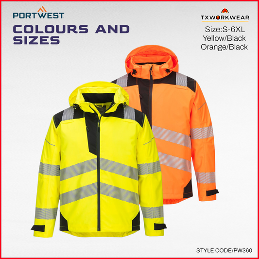 Portwest Safety Clothing PW360 Pw3 Extreme Rain Jacket-Yellow/Black XS-6XL-Construction Wear