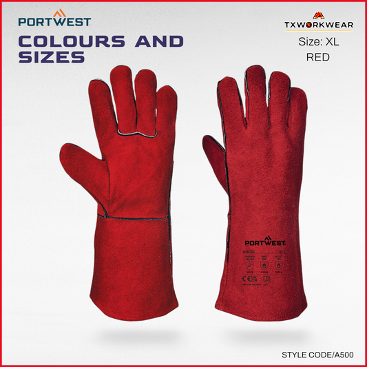 Heavy-Duty A500 Cow Split Leather Welding Gauntlet Gloves – 14” Heat Resistant, EN12477 Type A Certified | ANSI Cut A2 & Abrasion Level 3 Protection