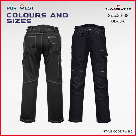 Portwest PW380 Women's Work Pants,Stretch Fabric PW3 Workwear Utility Safety Pants with Knee Pad Pockets, Black