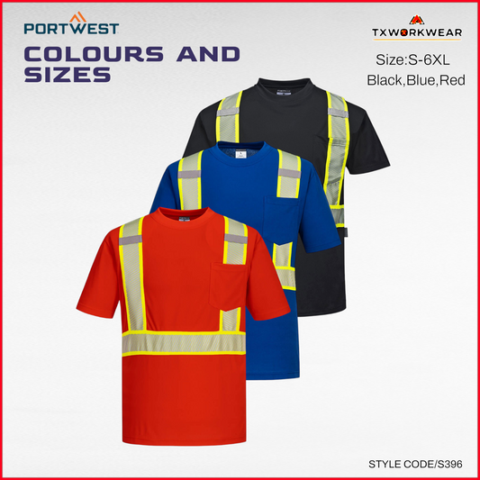 Portwest S396 Iona Two tone Safety Work T Shirt with HiVis Reflective Tape