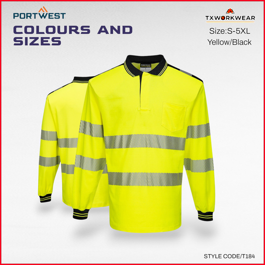 Portwest T184 PW3 Hi-Vis Premium Breathable Cotton Comfort Polo Shirt Flexible