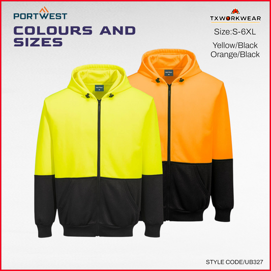 Portwest Hi-Vis Two-Tone Zip Hoodie UB327