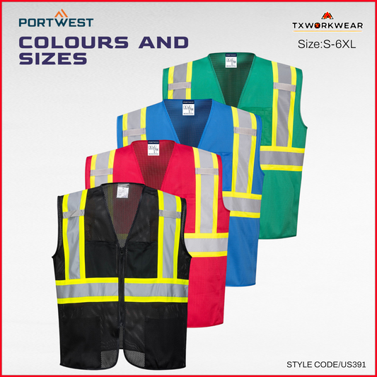Portwest US391 Iona Plus Enhanced Cooling Mesh Zipped Vest With Reflective Tape