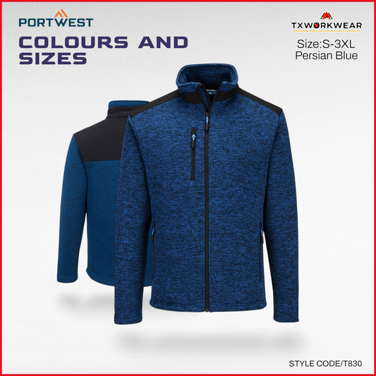 Portwest T830 KX3 Performance Fleece Men’s Soft Knit Fabric With Reinforced Panels For Durable Everyday Wear, Persian Blue