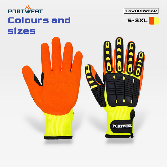 Portwest A721 Anti Impact Safety Work Gloves - Lightweight Nitrile Grip Impact Reducing Protective Work Gloves Yellow/Orange