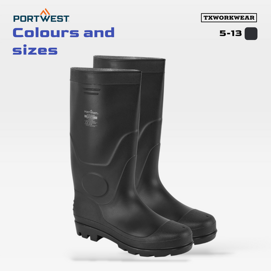 Portwest FW90 PVC Waterproof O4 Wellington Boots Anti-Static Fuel Resistant Black