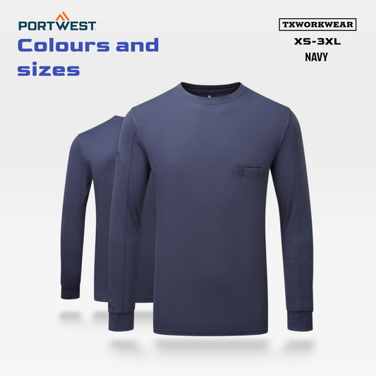 Portwest FR727 Bizflame Knit Women’s FR Crew Neck – Flame Resistant Safety Shirt (Navy)
