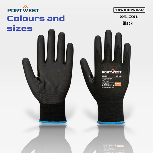 A355 -Best Quality Cut Resistant Grip 15 Nitrile Foam Touchscreen Glove (Pk12) Black-XS,S,M,L,XL