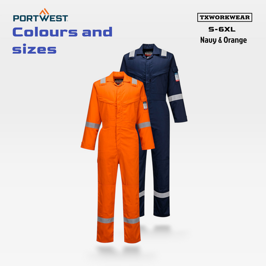 Portwest FR518 Bizflame Work Lightweight FR NFPA 2112 Coverall With Dual Hazard Protection S,M,L,XL,2XL,3XL